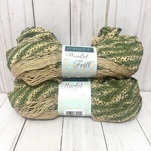 Sundance Starlet Frill Scarf Yarn Green Leopard Print 3.5 oz 16 Yds Lot of 2